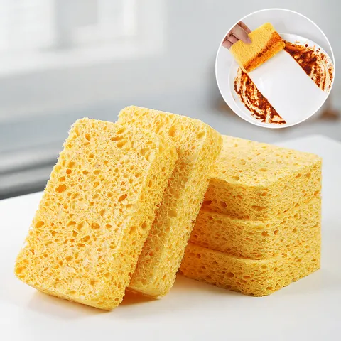 Kitchen Cleaning Wood Pulp Sponge Dishwashing Magic Wipe Absorbent Cellulose Dish Scrub Pad For Home