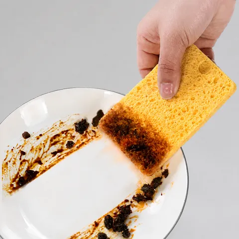 Wood Pulp Sponge Kitchen Cleaning Scrub Sponge Absorbent Dishwashing Sponge Block Heavy Duty Cleaning Tool