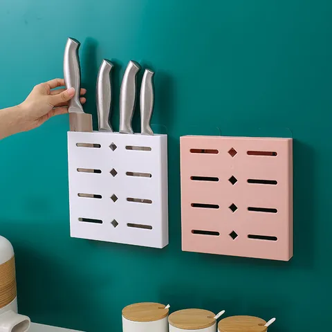 Support de Couteau de Cuisine Mural en Plastique Étagère de Rangement Poinçon Gratuit Organisateur de Couverts Poly