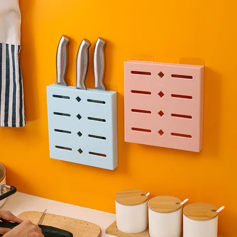 Support de Couteau de Cuisine Mural en Plastique Étagère de Rangement Poinçon Gratuit Organisateur de Couverts Poly