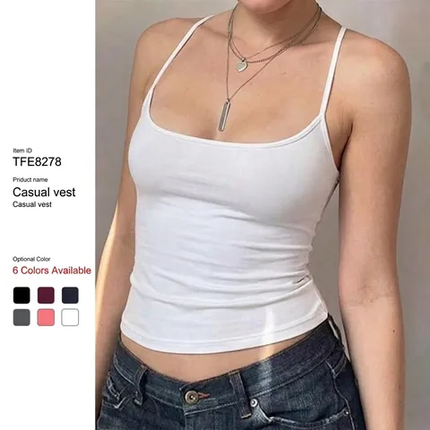 Women Casual Slim Fit Solid Color U Neck Spaghetti Strap Camisole Sleeveless Sexy Basic Tank Top Summer Fashion Apparel