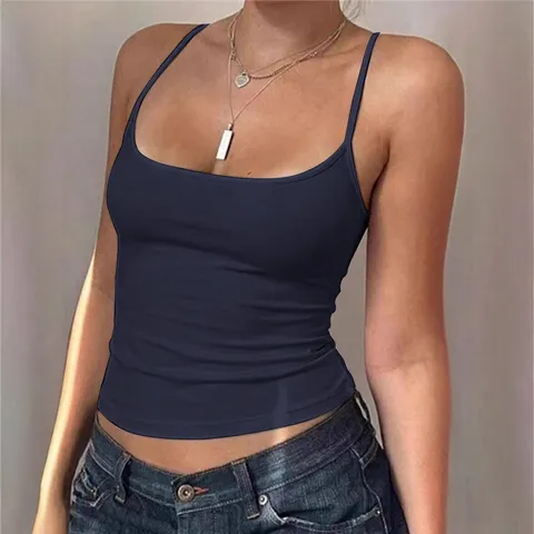 Women Casual Slim Fit Solid Color U Neck Spaghetti Strap Camisole Sleeveless Sexy Basic Tank Top Summer Fashion Apparel