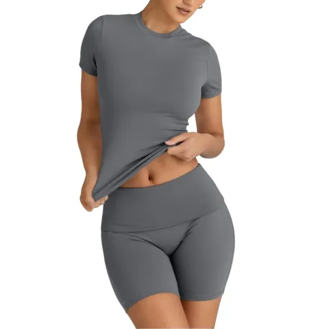 Women's Casual Modal Blend Top And Bottom Set Crew Neck Short Sleeve T-Shirt And Shorts Matching Outfit Loungewear