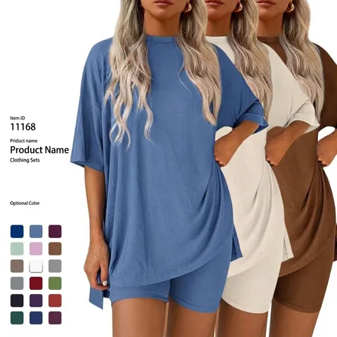 Women's Casual Modal Blend Solid Color Short Sleeve Top And Bottom Loose Summer Sporty Outfit