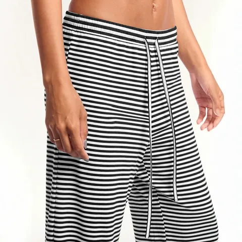 Pantalon Décontracté Rayé Y2K pour Femme Taille Haute Cordon Ajustable Ample Droit Drapé Printemps Été Streetwear