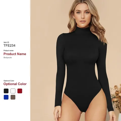 Damen Casual Stehkragen Langarm Slim Fit Body Einfarbig Basic Stretch Rollkragen Tanga Trikot Oberteil