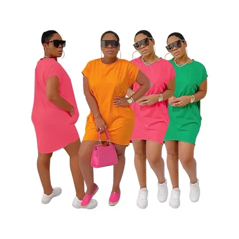 Plus Size Casual Lockeres Midikleid Einfarbig Rundhalsausschnitt Kurzarm Bequemes Alltags-Kleid Für Damen