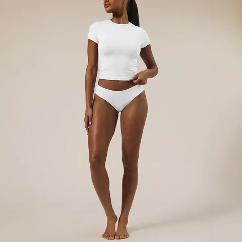 Women Casual Solid Color Short Sleeve T-Shirt And Briefs Top And Bottom Slim Fit Round Neck Daily Outfits