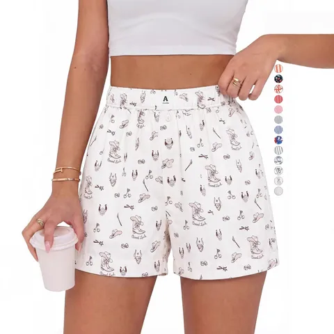 Women Summer Casual High Waist Loose Wide Leg Shorts Comfort Elastic Waistband Printed Fashion Shorts Beach Daily Wear