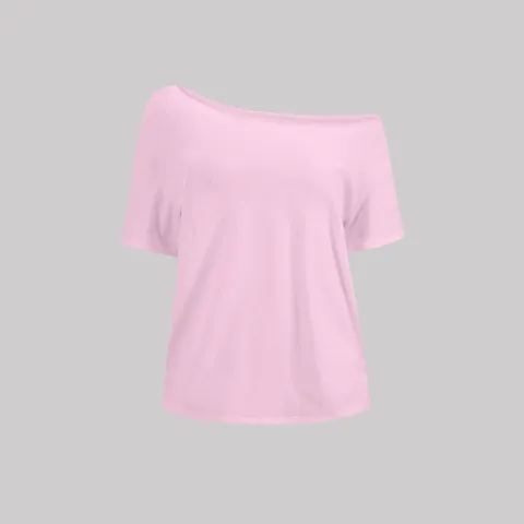 Women Casual Off Shoulder Solid Color Loose Short Sleeve T Shirt Y2K Fashion Summer Top