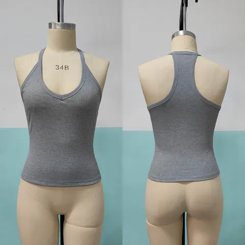 Débardeur Dos Nu Y2K pour Femme Tricot Côtelé Sexy Coupe Ajustée Sans Manches Streetwear Crop Top Été Couleur Unie