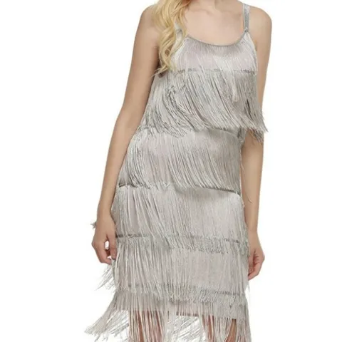 Women Vintage 1920s Flapper Dress Sleeveless Fringe Tassel A-Line Slip Dress Sexy Party Clubwear Polyester