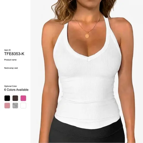 Women's Y2K Sexy Halter Neck Ribbed Knit Tank Top Slim Fit Solid Color Summer Casual Sleeveless Basic Crop Top