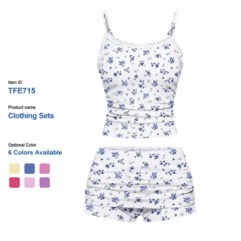 Dames Sexy Vruchten Bloemenprint Hemdje En Short Set Kantafwerking Cami Crop Top En Broek Zomer Outfits
