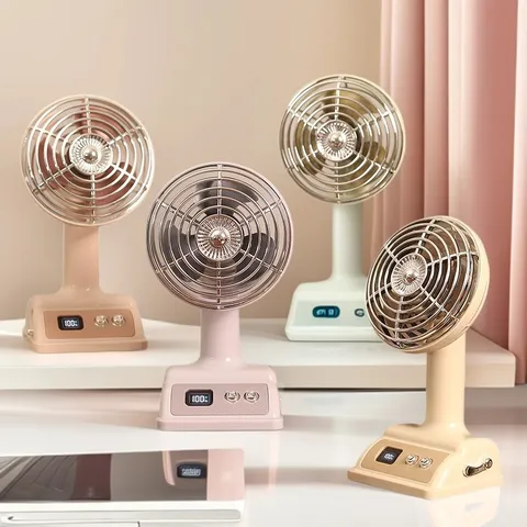 Mini Ventilatore da Tavolo Retro USB Ricaricabile Ventilatore Portatile con Display LED 100 Velocità Ventilatore di Raffreddamento Personale per Ufficio