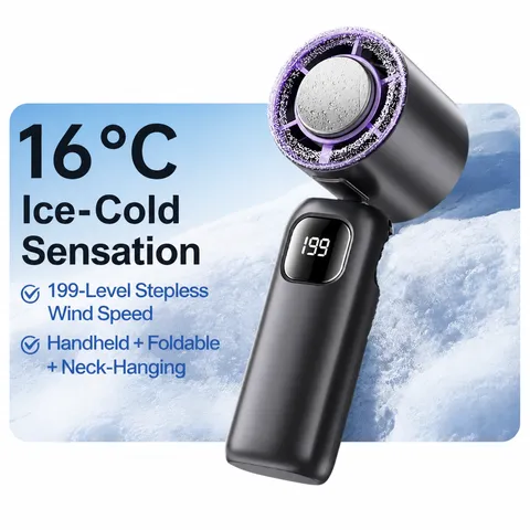 Portable Handheld Fan Rechargeable Mini USB Fan Digital Display 199 Speeds Cooling Ice Compress Desktop Pocket Fan