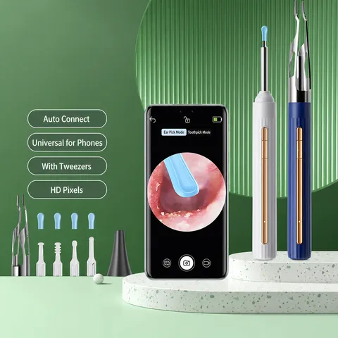 Outil de suppression intelligente de cérumen caméra HD otoscope WiFi kit nettoyeur d'oreilles avec accessoires de cuillère en silicone pour soins personnels à domicile