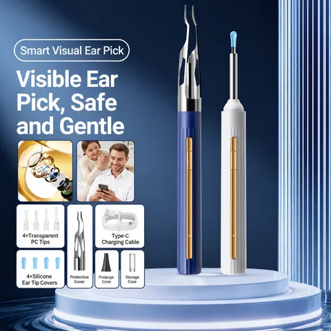 Outil de suppression intelligente de cérumen caméra HD otoscope WiFi kit nettoyeur d'oreilles avec accessoires de cuillère en silicone pour soins personnels à domicile