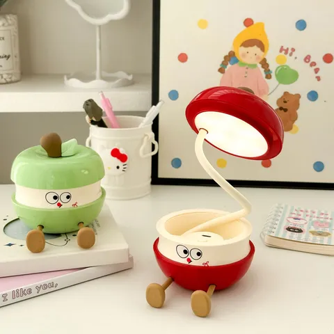 Lampada da Scrivania Pieghevole Portaoggetti LED Mela Creativa 3 Livelli Dimmerabile USB Ricaricabile Simpatica Luce Notturna Cartoon Per Camera da Letto Ufficio