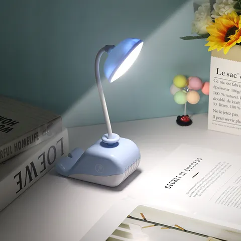 Lampada da Scrivania LED Balena Cartone Animato USB Ricaricabile Luce Notturna con Supporto per Telefono Plastica ABS