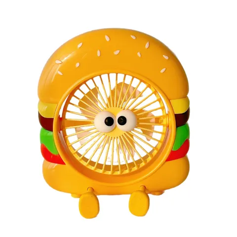 Mini Ventilatore per Hamburger Cartoon Ventilatore di Ricarica USB da Tavolo Portatile Design Mostro Carino Con Supporto per Telefono Velocità Regolabili
