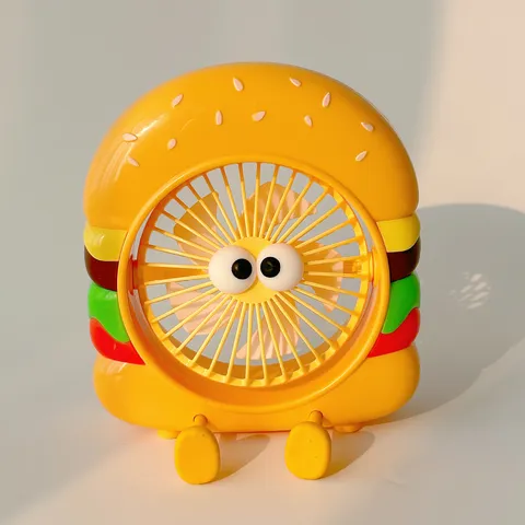 Mini Ventilatore per Hamburger Cartoon Ventilatore di Ricarica USB da Tavolo Portatile Design Mostro Carino Con Supporto per Telefono Velocità Regolabili