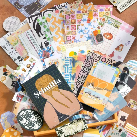 Set Regalo di Cancelleria Diario Quaderno Nastro Washi Adesivi Kit di Materiali Estetici per Scrapbook per Studenti Ufficio