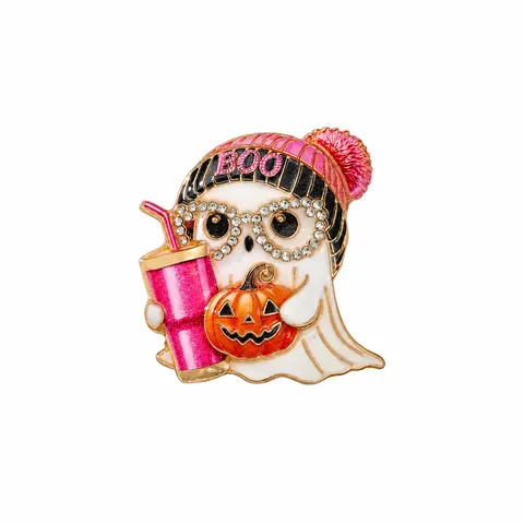 Halloween Ghost Pumpkin Alloy Rhinestone Enamel Brooch Pin Cartoon Cute Ghost Wearing Glasses Brooch For Festival Party Accessory Gift Jewelry