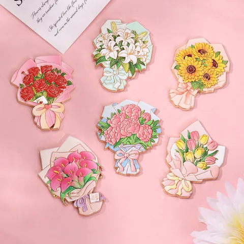 Zinc Alloy Flower Bouquet Refrigerator Magnets Creative Enamel Floral Fridge Magnet Tulip Sunflower Rose Peony Lily Home Decor Gift