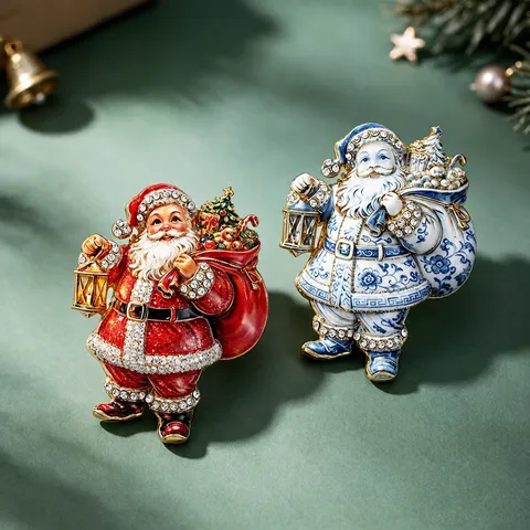 Vintage Alloy Enamel Santa Claus Brooch For Women Suit Clothes Accessories Rhinestone Festive Christmas Theme Badges Gift Pin Jewelry