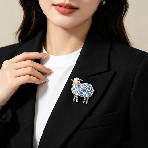 Vintage Emaille Schaf Blumen Brosche Legierung Strass Süße Tier Brustnadel Für Damen Ostern Geschenk Kleidung Zubehör
