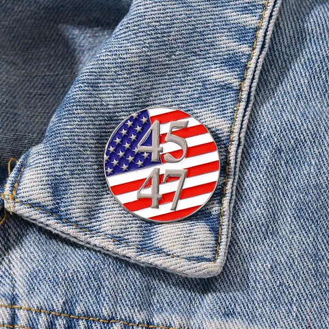 American Flag Brooch Independence Day Metal Badge Round Enamel Pin Presidential Number Patriotic Clothes Decoration Pin Jewelry