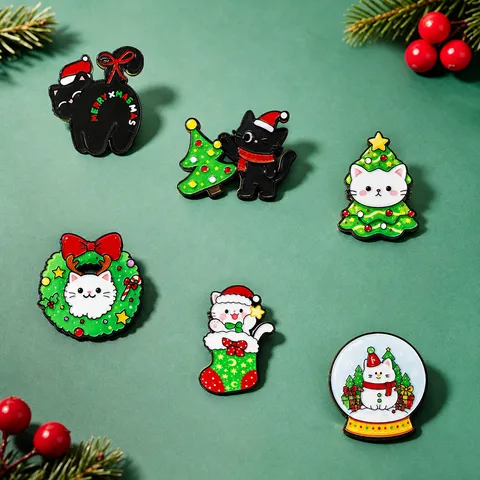 Originale Natale Gatto Smalto Pin Set Cartone Animato Lega Spilla Distintivo Per Zaino Giacca Festivo Animale Spilla Da Risvolto