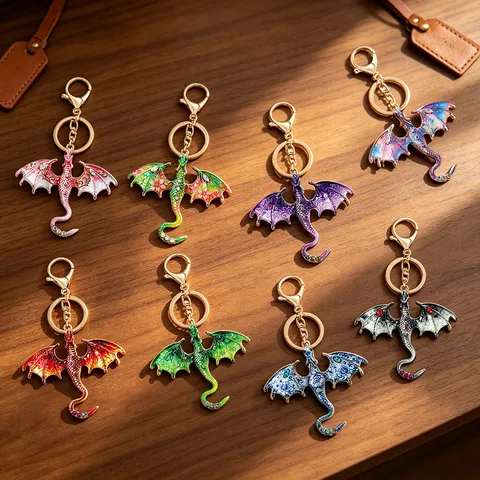 Flying Dragon Metal Keychain Alloy Enamel Rhinestone Blue And White Porcelain Animal Dragon Bag Pendant Ornaments Accessory
