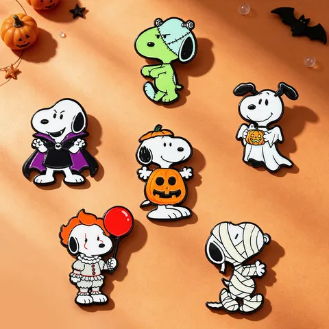 Halloween Cartoon Character Alloy Brooch Enamel Printed Lapel Pin Vampire Pumpkin Cosplay Metal Badge For Clothes Bags Decoration Jewelry