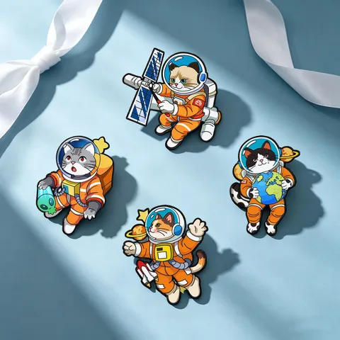 Spilla in Smalto di Lega di Gatto dell'Astronauta dello Spazio del Fumetto Distintivo del Transatlantico Animale Carino per i Vestiti