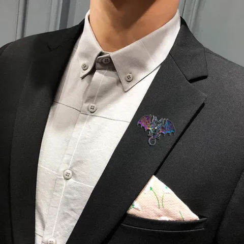 Vintage Gothic Bedruckt Zwillings-Drache Brosche Emaille Legierung Strass Pin Für Anzug Mantel Party Damen Herren Schmuck