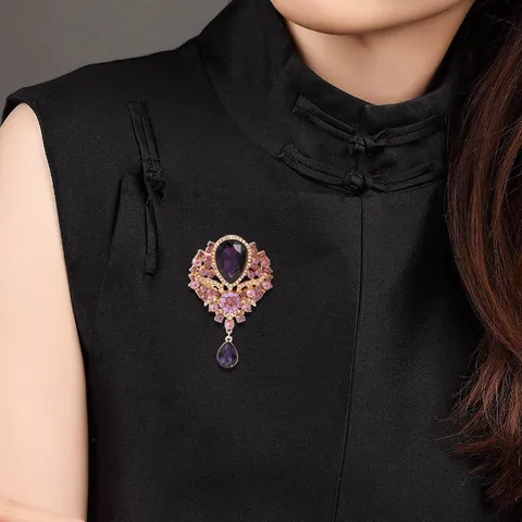 Vintage Kristall Blume Anhänger Brosche Für Damen Luxus Strass Eingelegt Legierung Korsage Pin Hochzeit Bankett Kleidung Zubehör