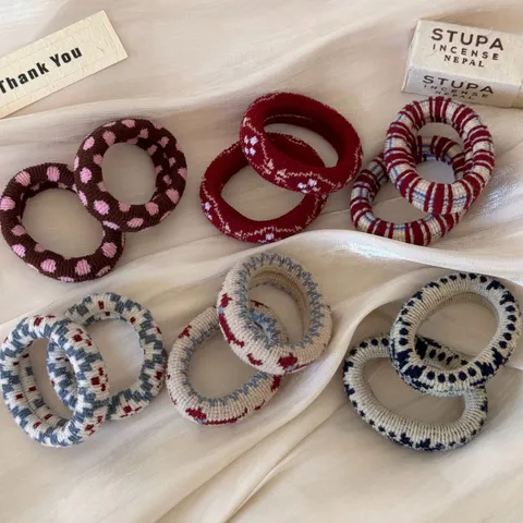 Gomas del Pelo Dulces de Poliéster para Mujeres Vintage Cuadros Lunares Towel Scrunchies Alta Elasticidad Hecho a Mano Coleta Accesorios