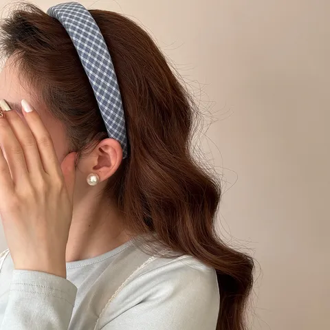 Women Sweet Fresh Plaid Headband Lattice Sponge High Top Hair Band Padded Fabric Covered Fashion Hair Hoop Hair Accessories