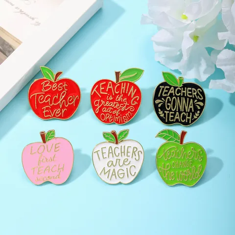Zinc Alloy Enamel Apple Brooch Cartoon Fruit Badge Lapel Pin Jewelry For Teachers Day Graduation Gift Clothing Decoration Accessory