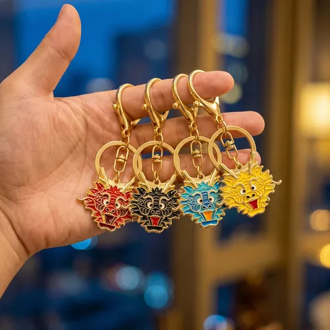New Chinese Style Chinese Zodiac Dragon Keychain Zinc Alloy Colorful Dragon Head Car Keychain Accessory Electroplated Creative Gift Ornament