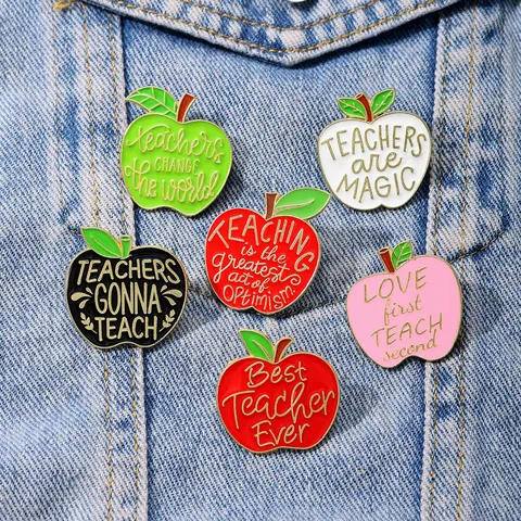 Zinc Alloy Enamel Apple Brooch Cartoon Fruit Badge Lapel Pin Jewelry For Teachers Day Graduation Gift Clothing Decoration Accessory