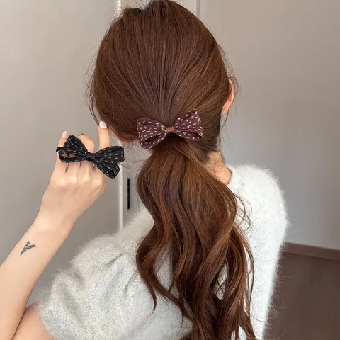 Zoete Polka Dot Stof Strik Haarelastiekjes Elegant Hoge Elastische Scrunchies Handgemaakt Haarbanden Ponytail Houder Vrouwen