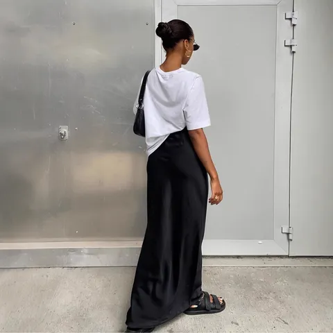 Women High Waist Satin Midi Skirt Elegant Faux Silk Ruched Pencil Skirt Solid Color European American Casual Bodycon Bottoms