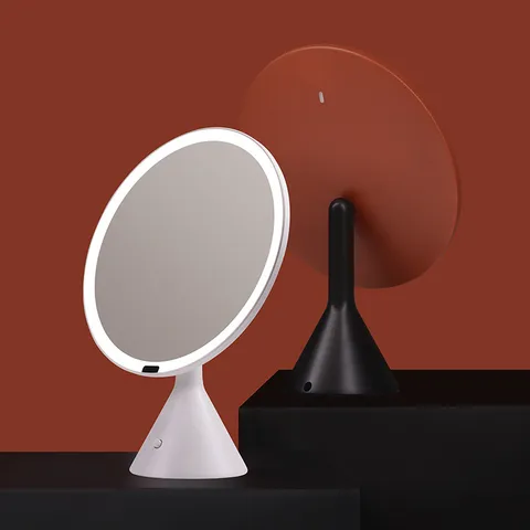 Desktop Smart Makeup Mirror With LED Fill Light Three Color Temperatures Anti-Glare Vanity Mirror For Home Women