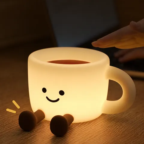 Creative Coffee Cup Silicone Night Light Rechargeable Tap Bedside Ambient Light Kawaii Room Decor Gift