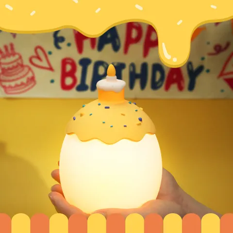 Creative Lucky Cake And Egg Silicone Night Light USB Charging Bedside Sleep Cute Nursery Lamp Cartoon Room Decor
