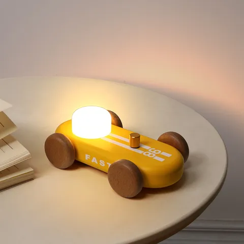 Solid Wood Go Kart LED Night Light RGB Color Changing Ambient Table Lamp Portable USB Rechargeable Nightlight Desk Decor