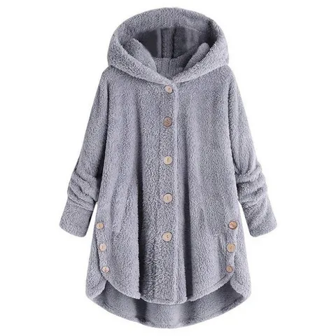 Chqueta Cárdigan con Capucha de Polar Casual para Mujer Manga Larga Botonadura Simple Prenda de Abrigo